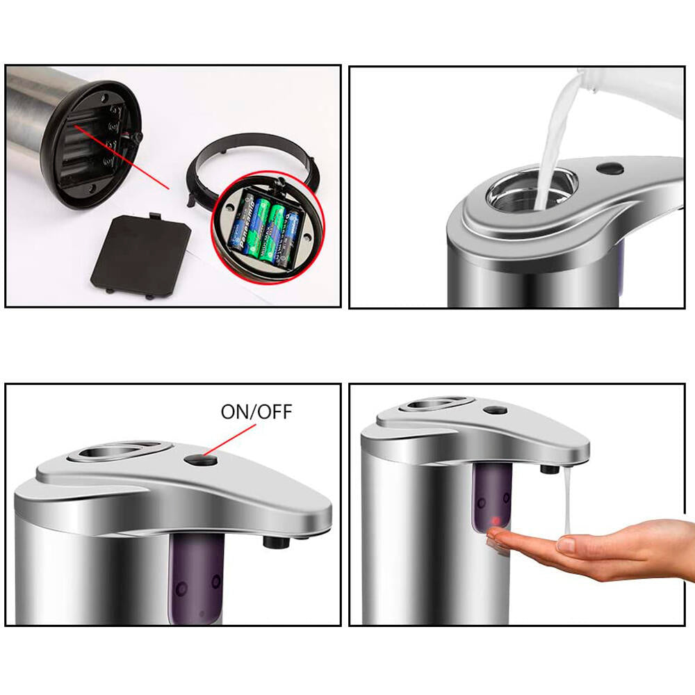 Dispensador acero de jabón automático sin contacto con sensor de movimiento